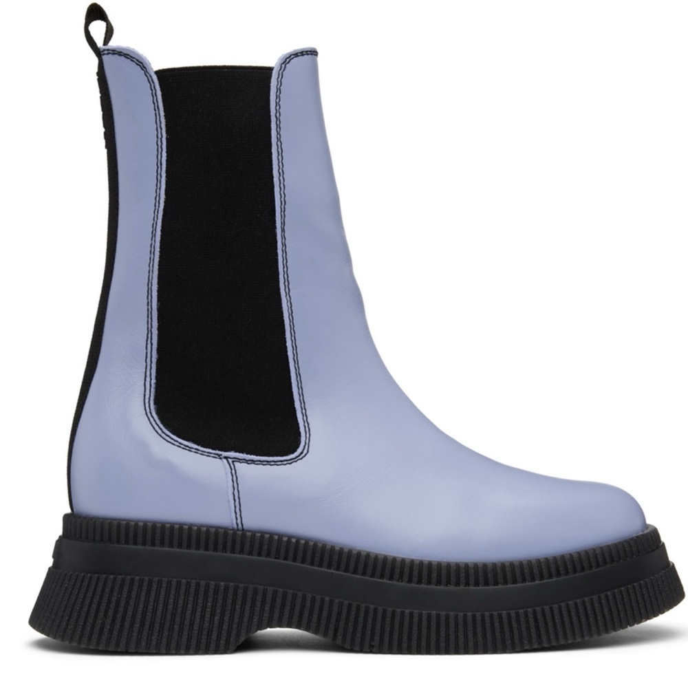 Ganni Lavender Leather Chelsea Ankle Boots with Black Elastic Size 41